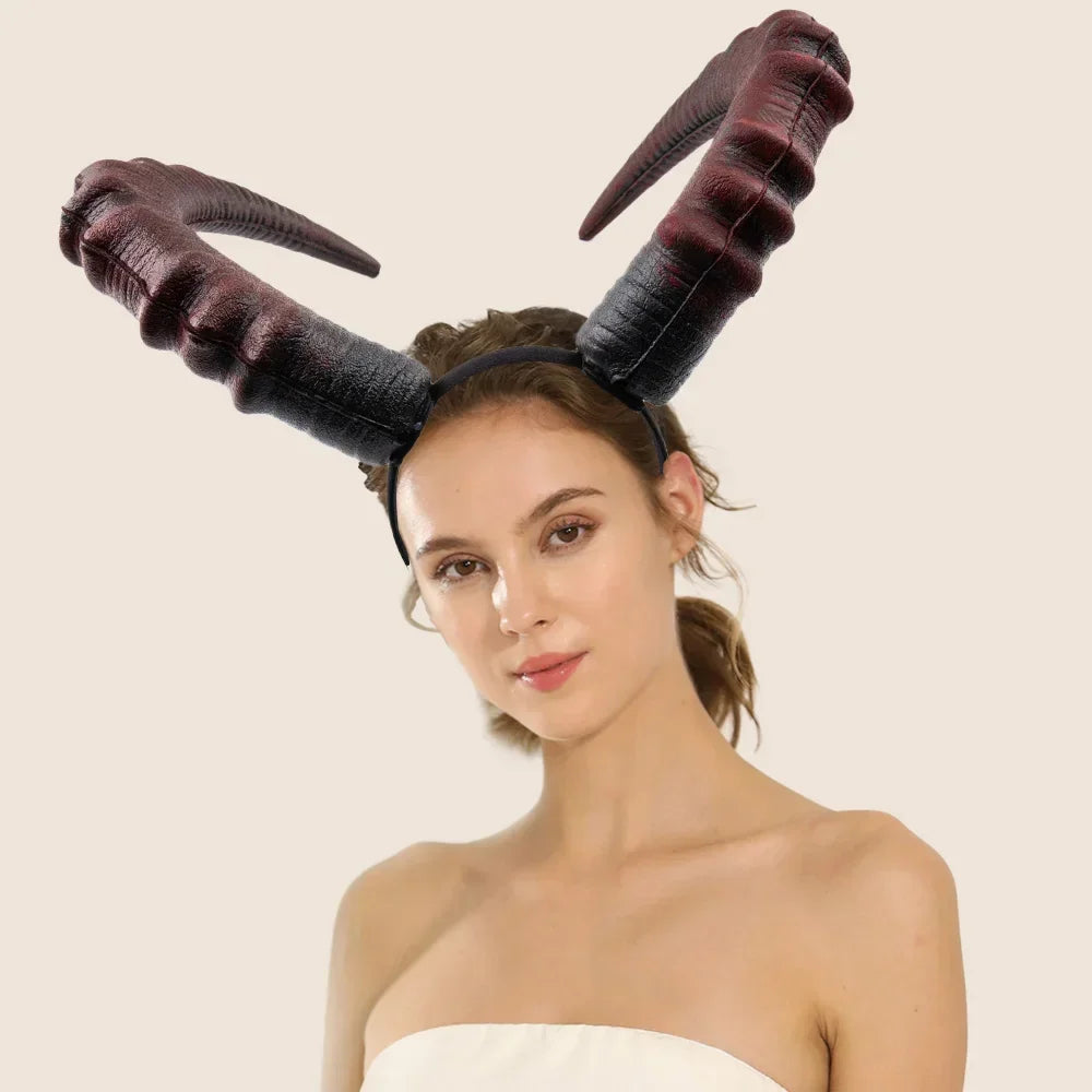 Black Demon Horn Headpiece Women Gothic Devils Sexy Animal Ox Horns