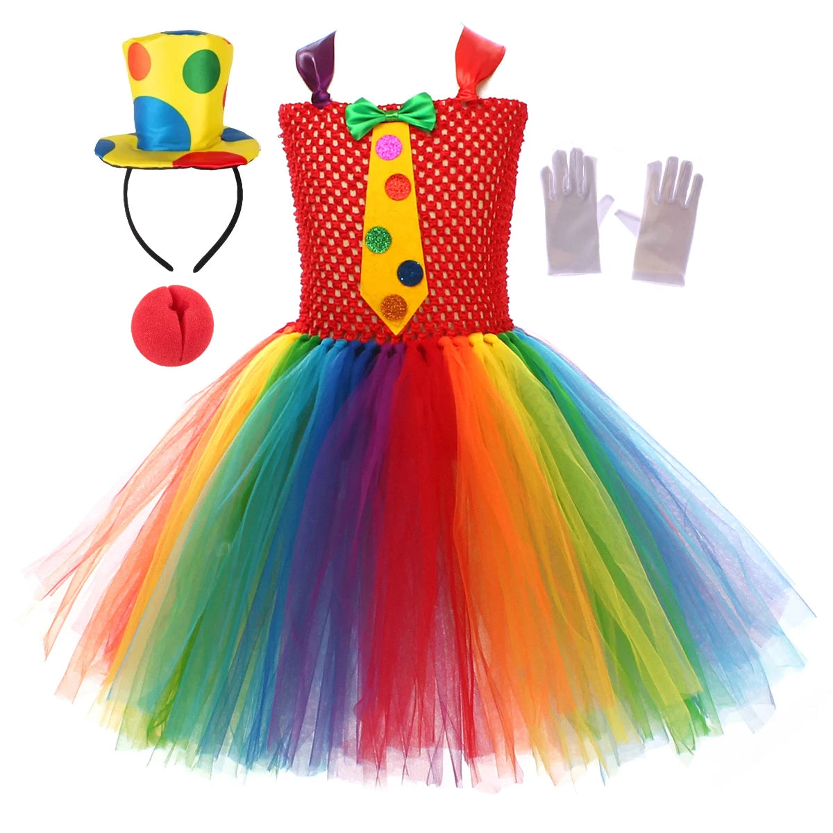 Circus Clown Costume for Girls Dresses Kids Rainbow Clown Costumes Kids Fancy Costume - Pink / XL(8-9T)