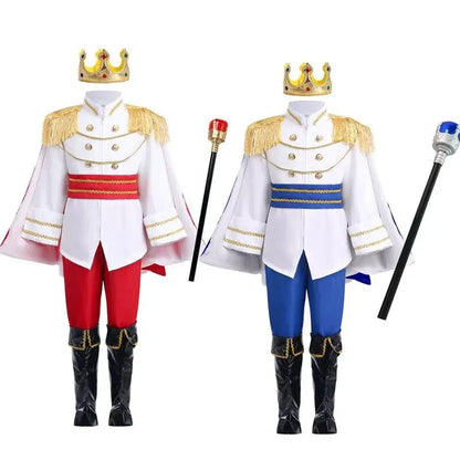 7 Pieces King Costume Medieval Royal Red Prince Full Set Outfits Halloween Up Costume - 003 / 140