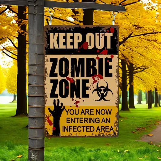 Tin Sign Keep Out Zombie Zone You Are Now Entering an Infected Area Horror Halloween Wall Decor Metal Plaque Vintage Style