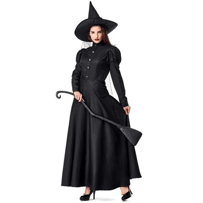 Halloween Wizard Cosplay Costume Kids Adult Halloween Women Deluxe Wicked Witch Costume Black