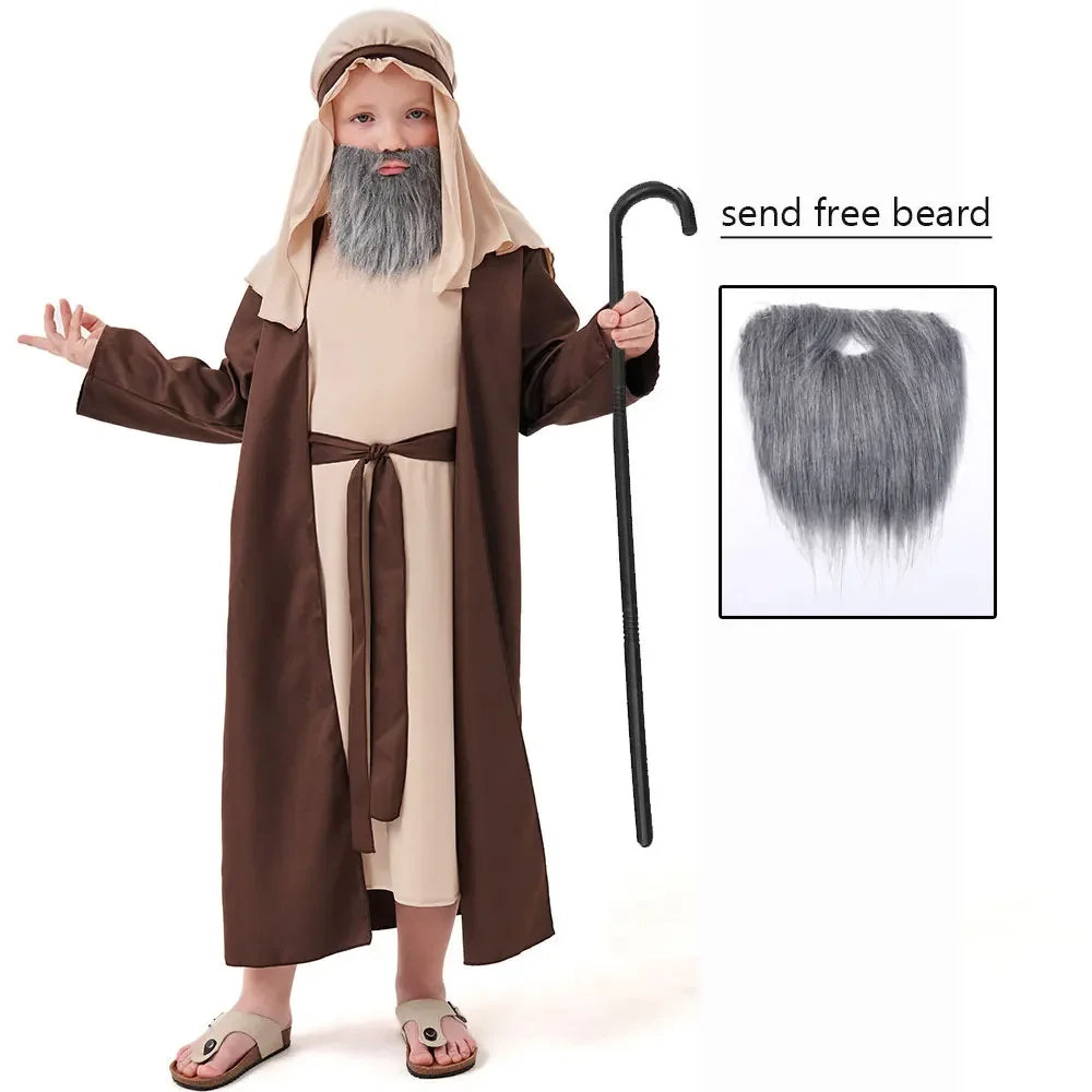 Saint Joseph Costume for Boys | Biblical Nativity Robe & Beard