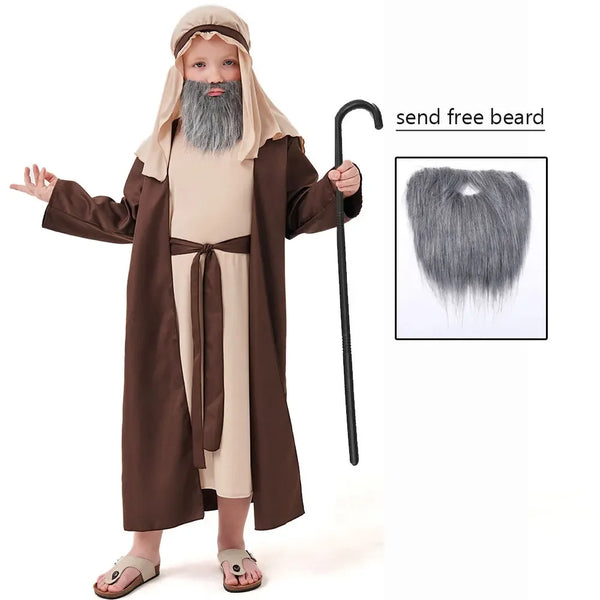 Saint Joseph Costume for Boys | Biblical Nativity Robe & Beard