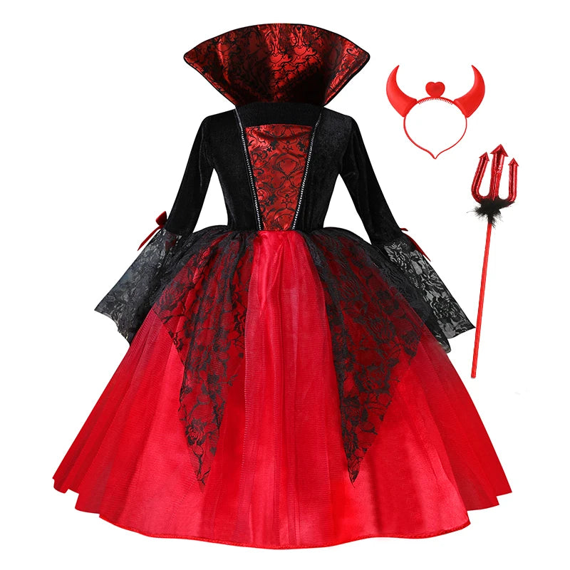 Kids Girls Vampire Devil Costume Dress Complete Set with Accessories Theme Costume