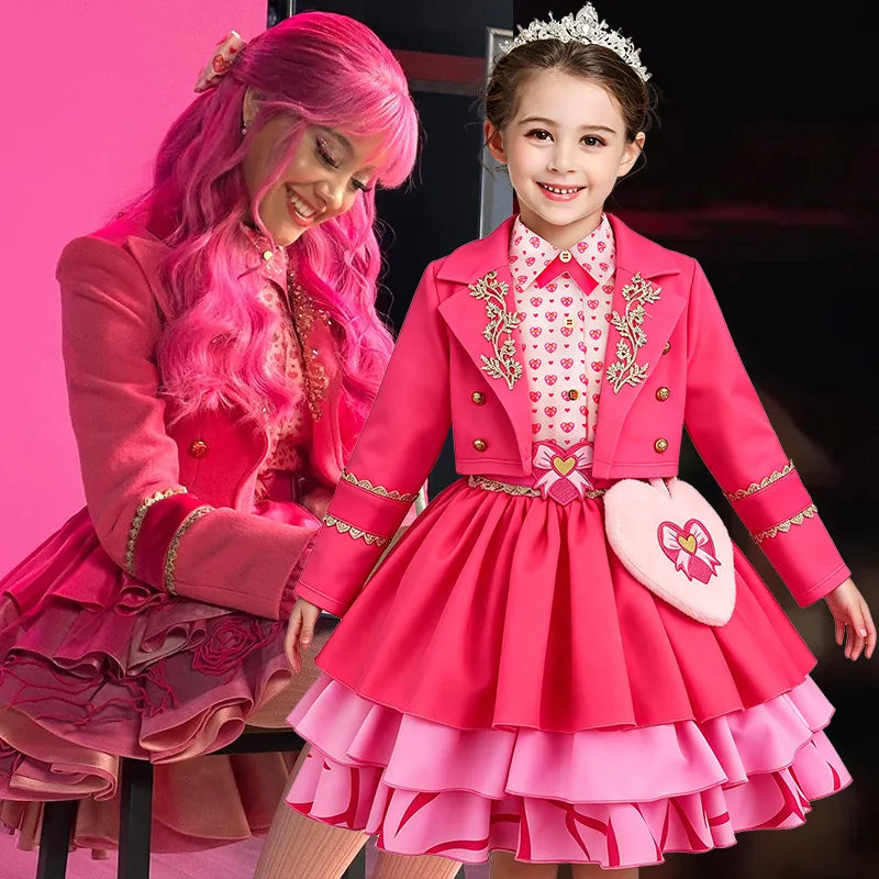 Descendants 4 Bridget Cosplay Full Set, Pink Heart Princess Outfit,