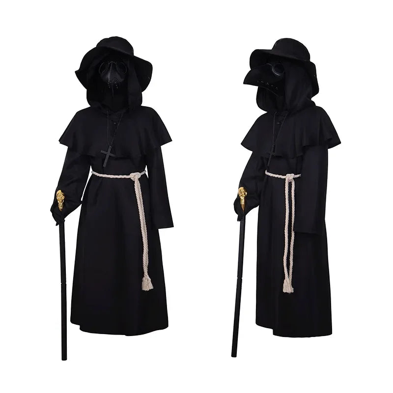 Plague Doctor Costume Black Hooded Cloak Uniform Boys Adult Carnival Costume Doctor