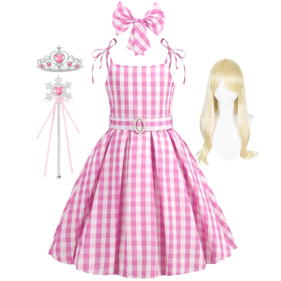 Girls Pink Plaid Princess Halloween Costume Dress