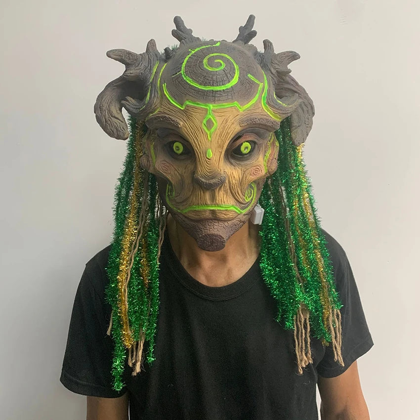 Horror LED Ghost Latex Spirit Forest Green Mask Halloween Tree Old Man Scary Festival Mask Creepy Demon Props - product image 7