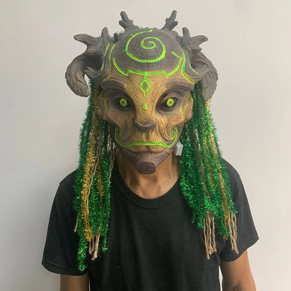 Horror LED Ghost Latex Spirit Forest Green Mask Halloween Tree Old Man Scary Festival Mask Creepy Demon Props - product image 7