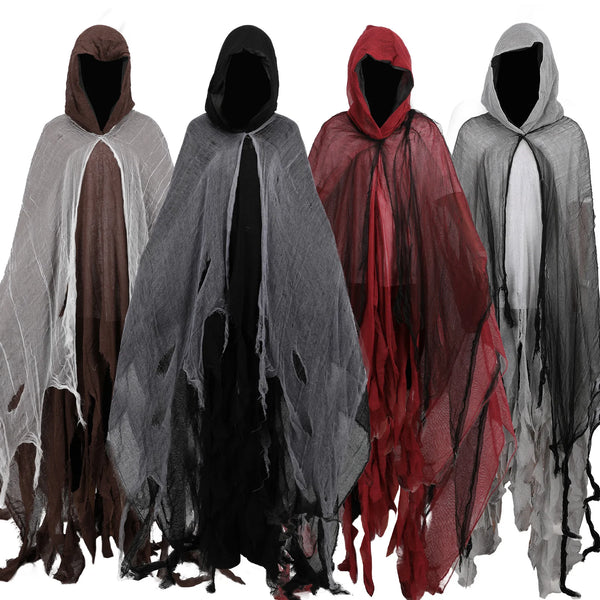 Men's Medieval Zombie Skull Cloak Hood Vintage Horror Cape Halloween