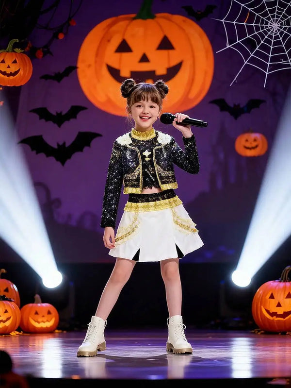 Kpop Costume for Girls Kids Kpop Stars Vocal Rumi Cosplay Stage Outfits Idol Singers Three Piece Set Trend - product image 1