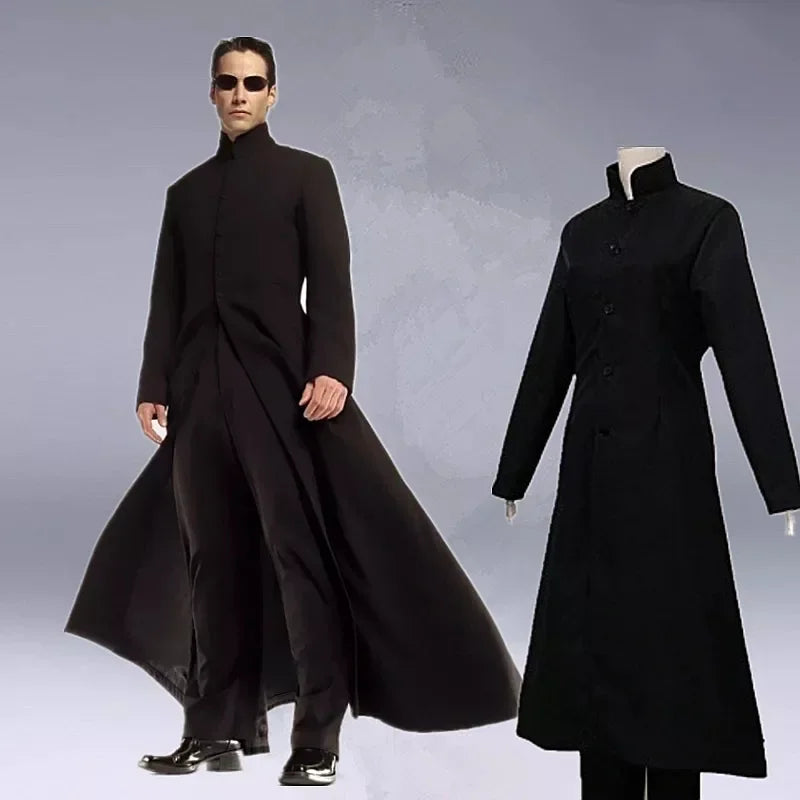 Matrix cosplay custom black cosplay costume neo trench coat HalloweenParty