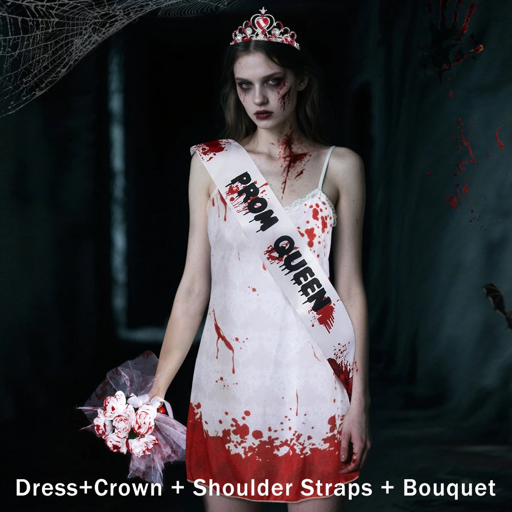 Ghost Bride Cosplay Costume Dress Women's Blood - Red Printed Spaghetti - product image 8