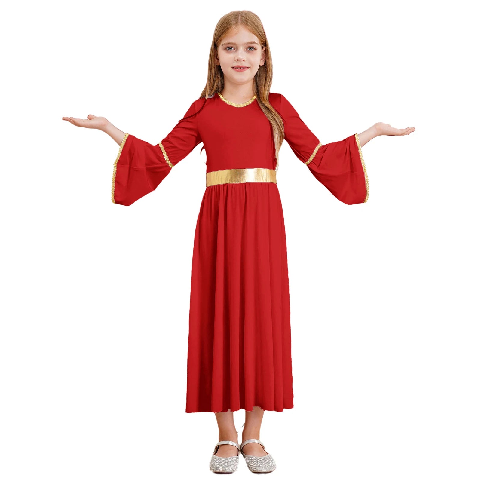 4Pcs Girls Angel Costume Outfits White Long Sleeve Dress with Feather Wings Hairband