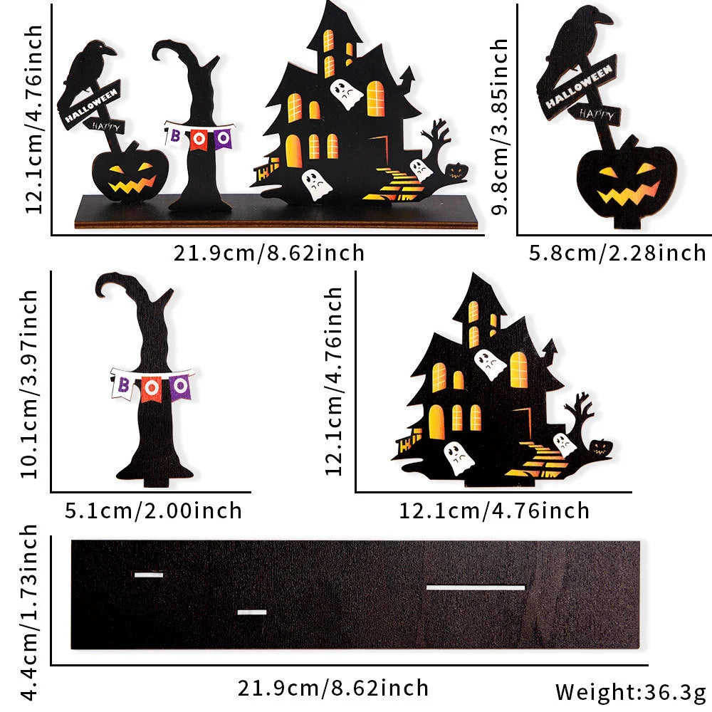 Halloween desktop decoration, haunted house pumpkin wooden center logo, eerie - product image 7