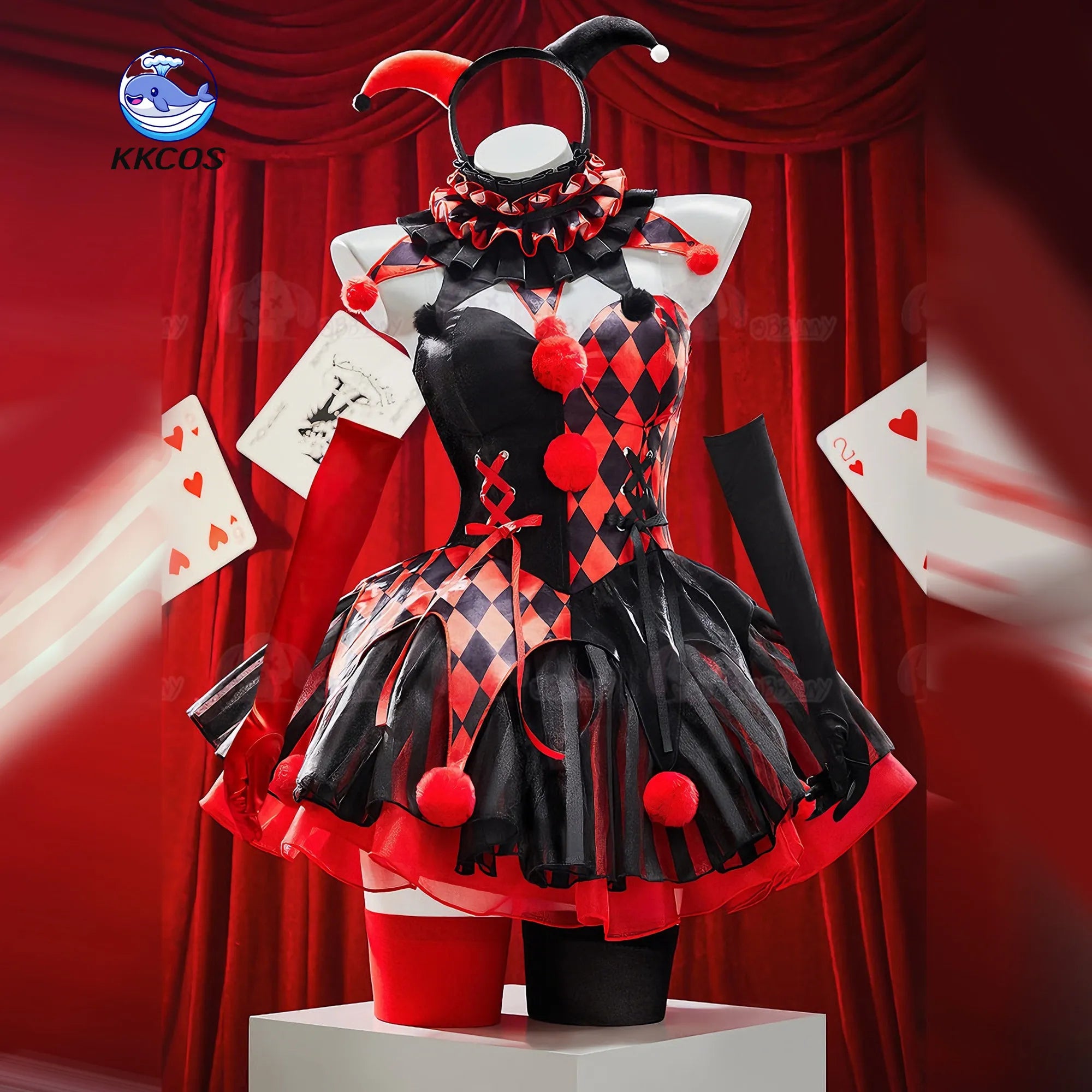 Staggering Number Circus Grotesque Circus Red and Black Gothic Clown Halloween Dress - Costume / XL