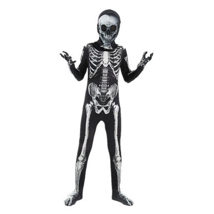 Scary Halloween Horror Kids Hooded Costume Scary Skeleton Grim Reaper Costume Boys Spooky - 01 / 140