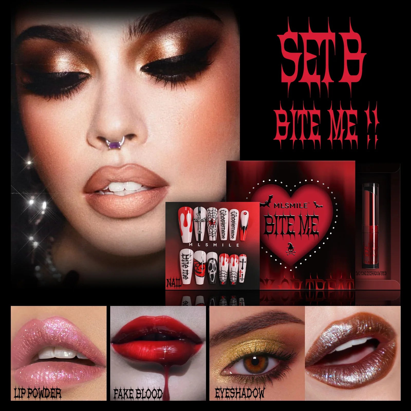 Halloween Makeup Set Glitter Lip Glaze Fake Blood Wearing Armor 4pcs/set Festive Set Trick or Treat Cosmetics - product image 4