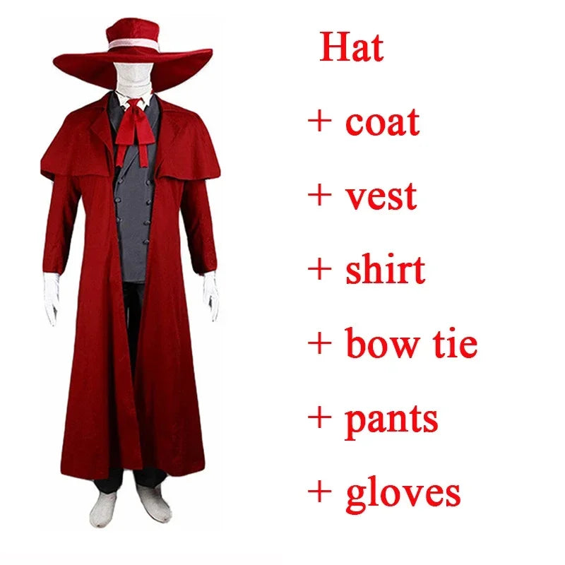 Anime Hellsing Alucard Costume Red Coat Hat Gloves Accessories Uniform Sets Men Women for - Costume set / XL