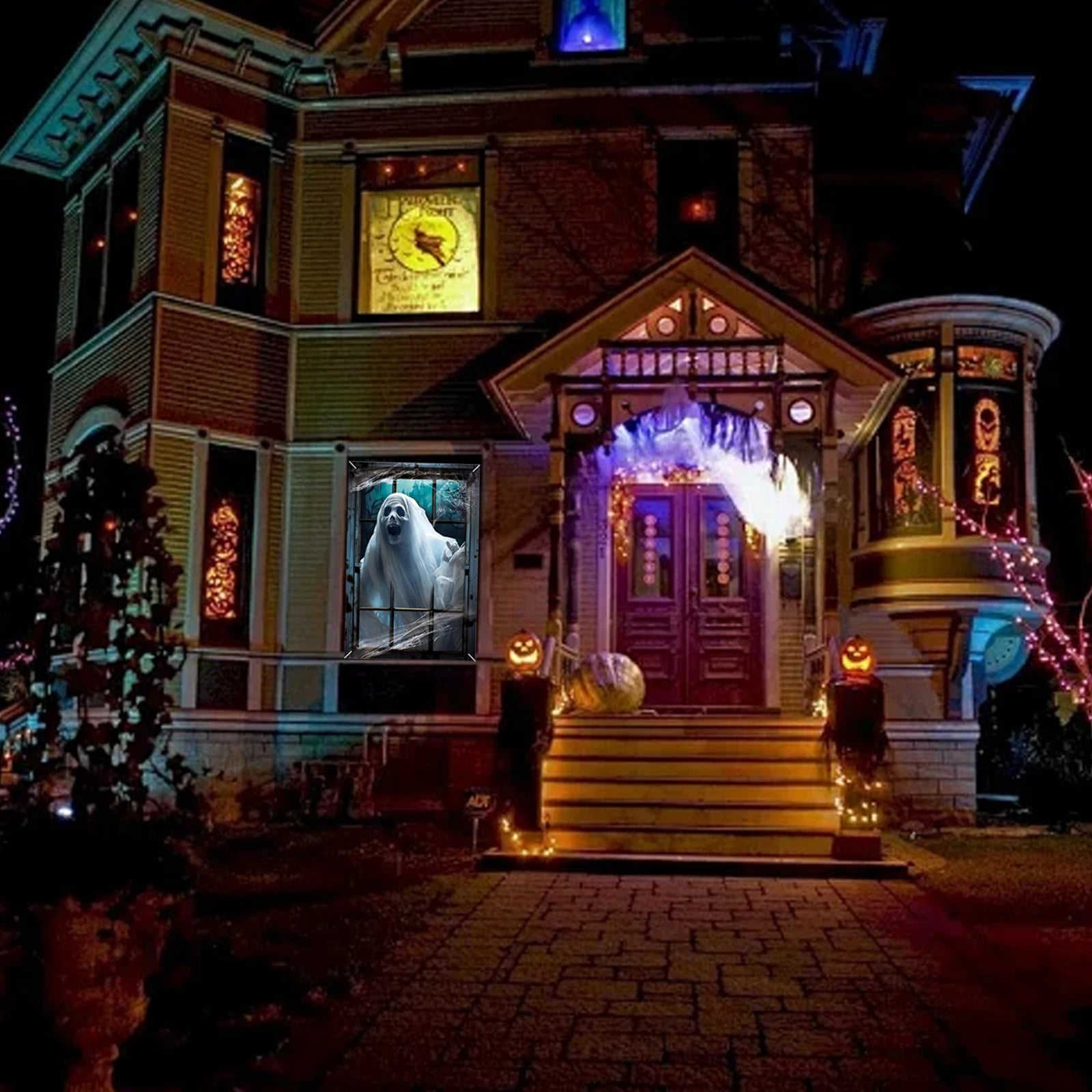 Halloween Window Cover, Large Spooky Window Clings White Cloth Ghost Haunted House Window Decor forIndoor