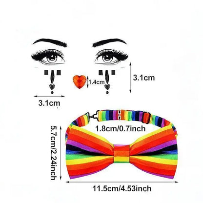 Women Halloween Clown Accessories Rainbow Wig Hair Clip on Puff Buns Clown Bowtie - Red