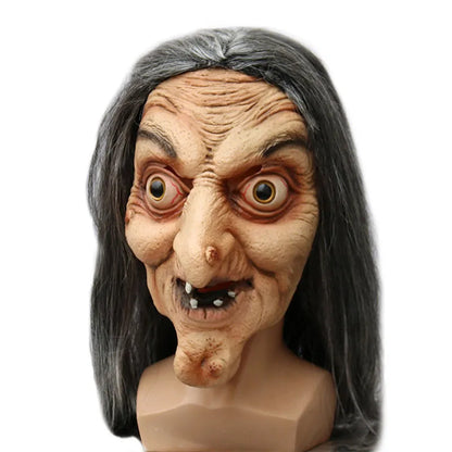 Halloween Old Witch Latex Mask with Long Hair Scary Ghost Face Costume for Party Cosplay & - product image 5