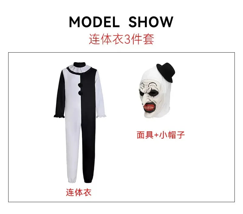 Terrifier Art Clown Joker Costume Men Jumpsuit Women Up Horror Dress Suit Halloween - H / Kid 43.3–47.2 in (110–120 cm)