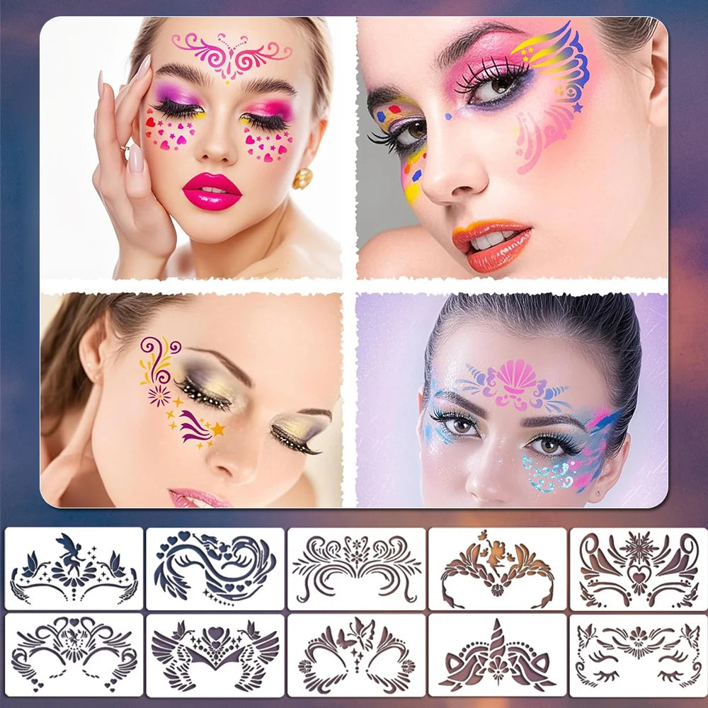 32-Piece Face Paint Stencils Kit Reusable Body Facial Art Templates Party Makeup - product image 5