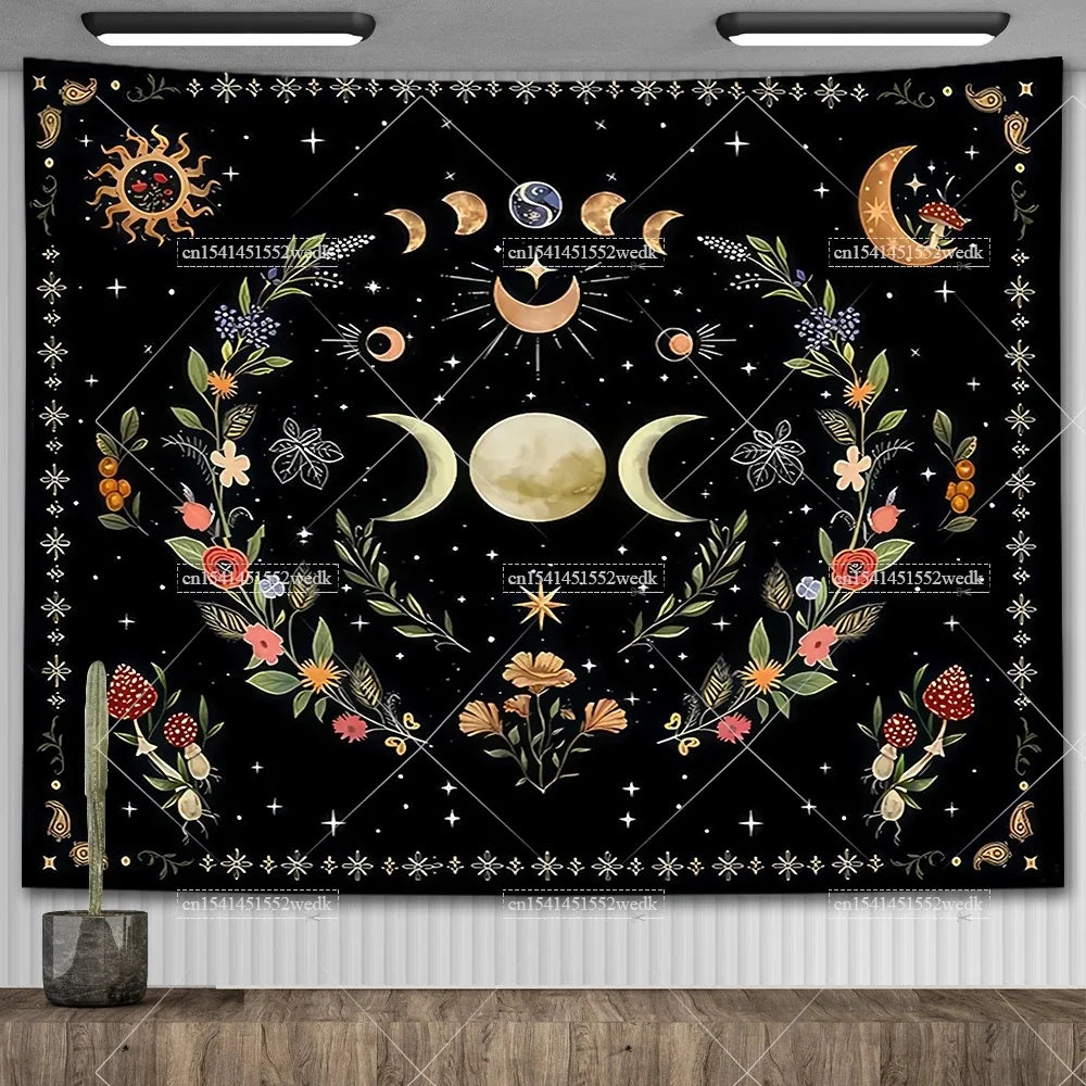 Moon Phase Psychedelic Celestial Tapestry