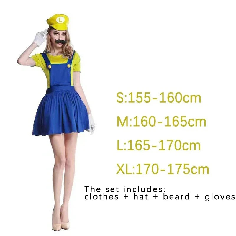 Mario & Luigi-Inspired Adult Plumber Cosplay Costume Set - Women Green style M