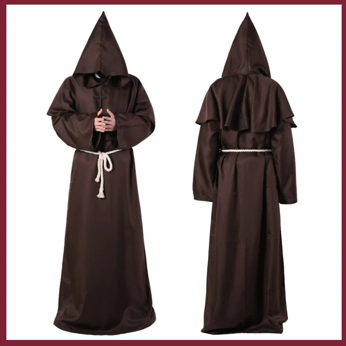 Adult Wizard Middle Ages Christian Monk Friar Priest Hooded Costume - alternate view 3