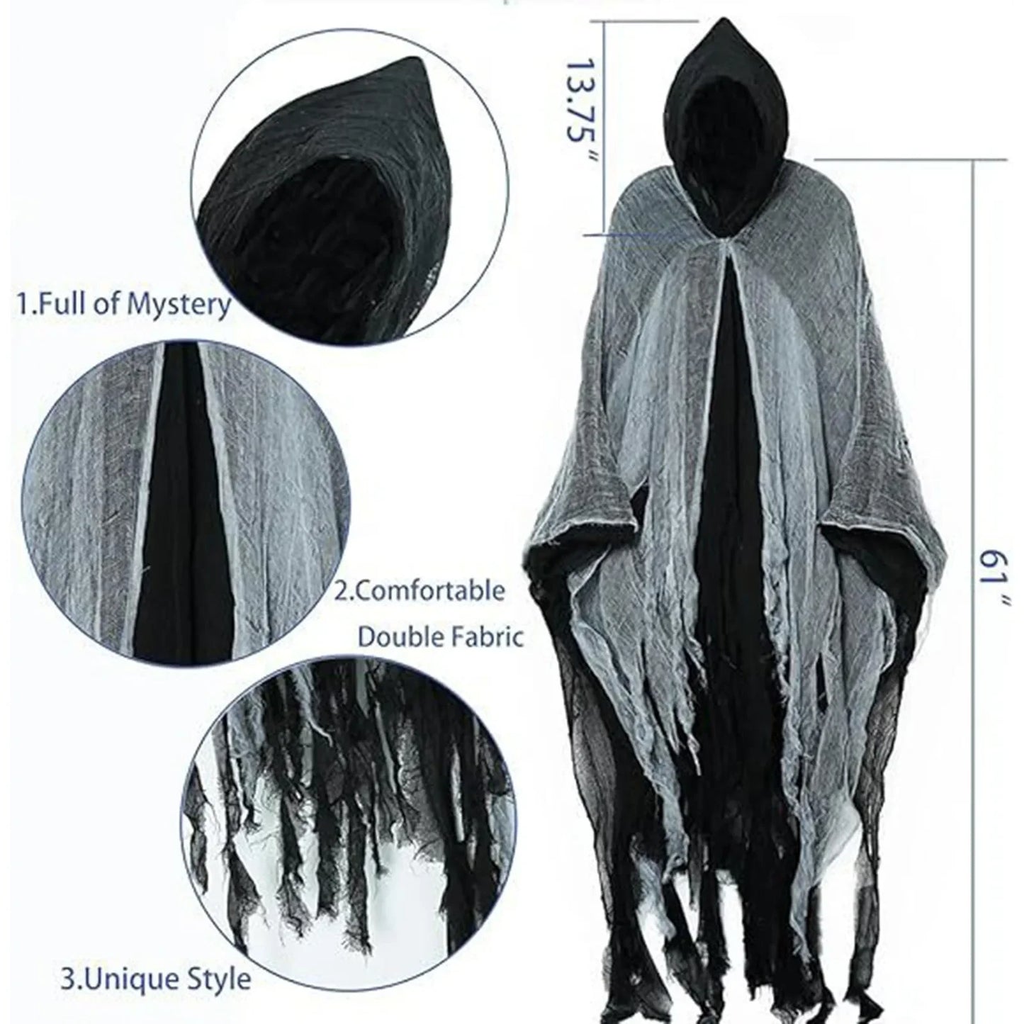 Witch Costumes Halloween Adult Cloak Vampire Hooded Costume Cloak Scary Grim Reaper Dress - Black / One Size