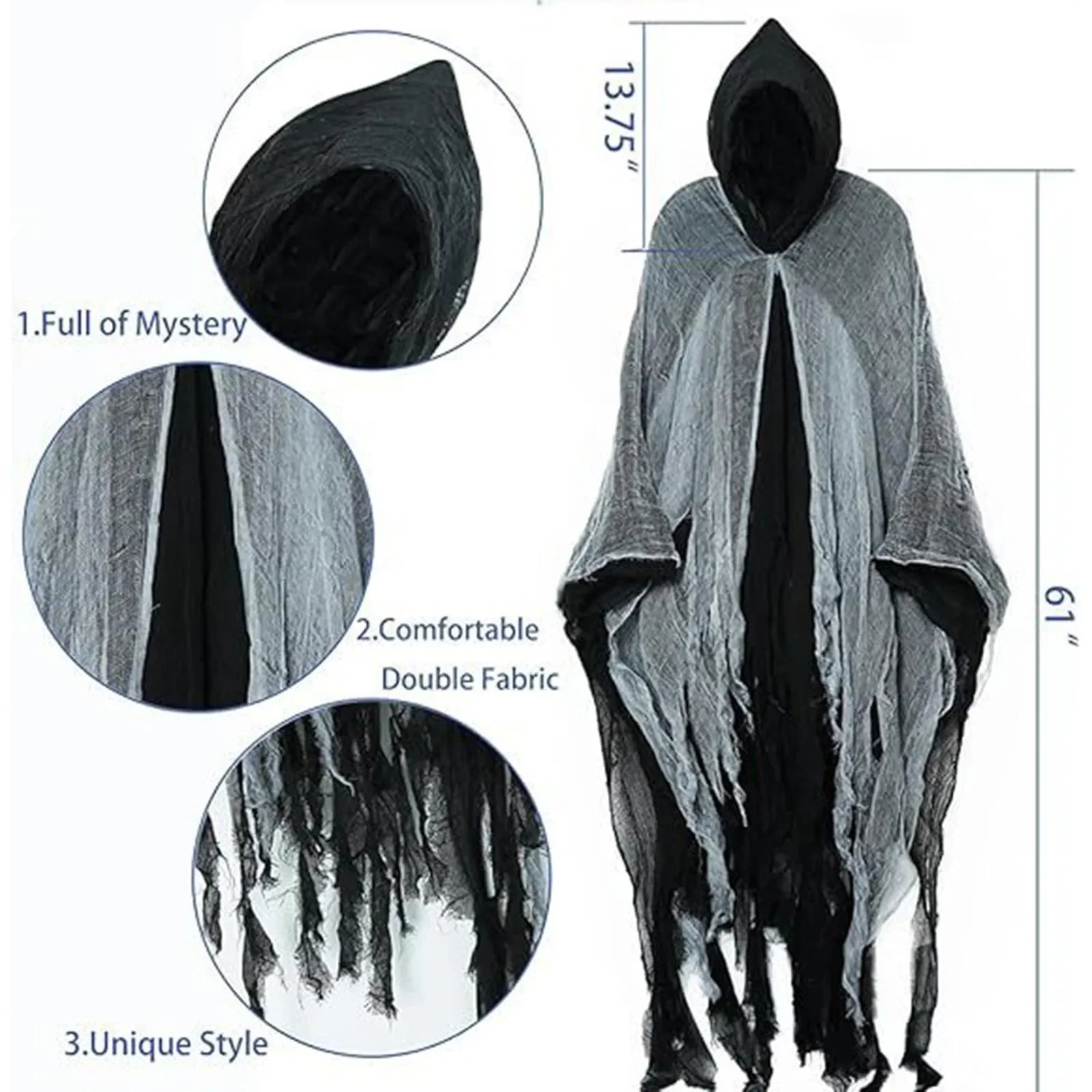 Witch Costumes Halloween Adult Cloak Vampire Hooded Costume Cloak Scary Grim Reaper Dress - Black / One Size