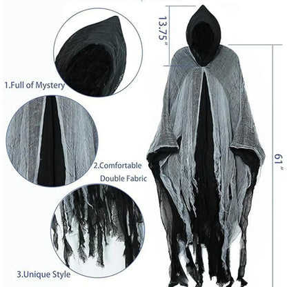 Witch Costumes Halloween Adult Cloak Vampire Hooded Costume Cloak Scary Grim Reaper Dress - Black / One Size