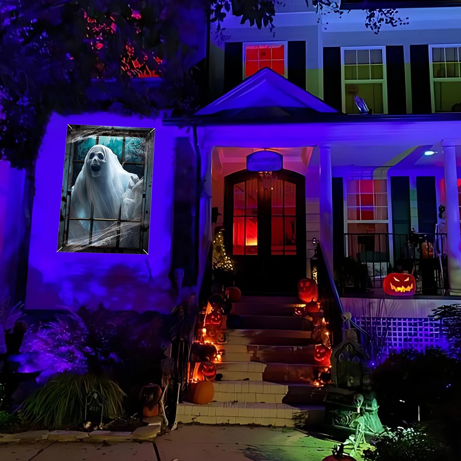 Halloween Window Cover, Large Spooky Window Clings White Cloth Ghost Haunted House Window Decor forIndoor