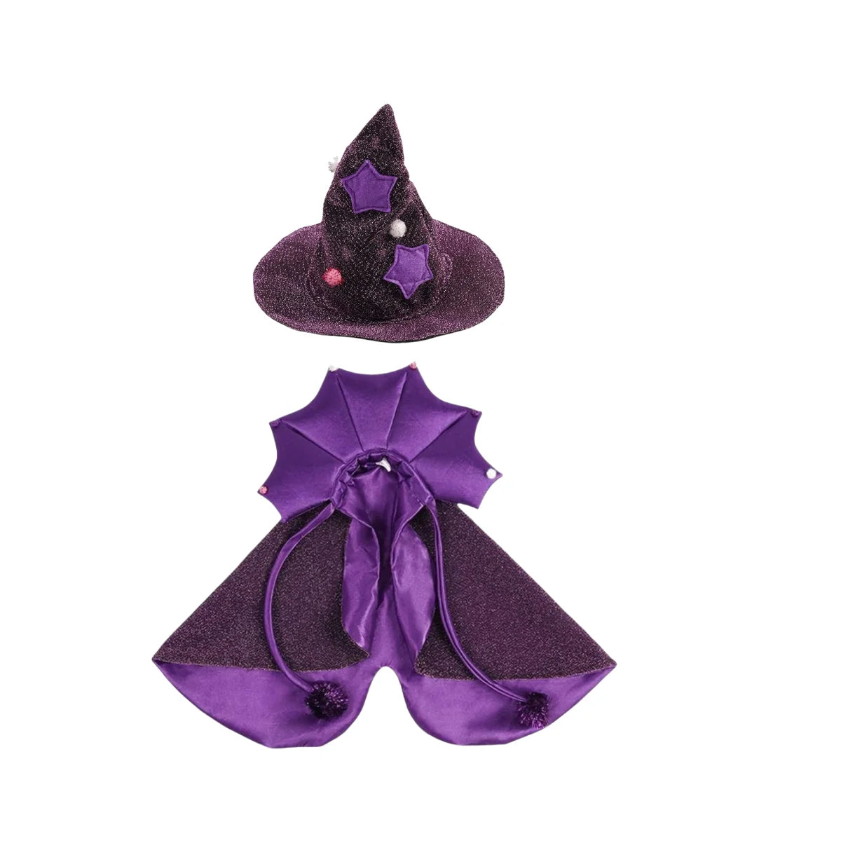 Funny Star Cat Dog Witch Cloak Set with Soft Purple Cloth and Matching Hat –
