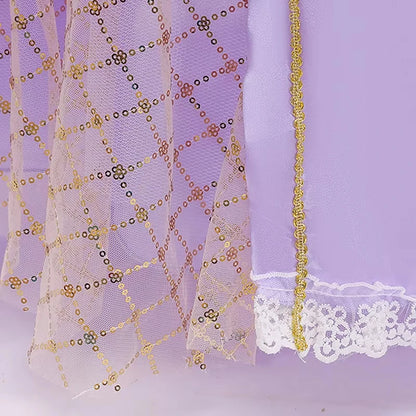 Girl Rapunzel Princess Dress for Kids Halloween Cosplay Tangled Costume Birthday Party Gifts Purple Sequins Mesh Bow Clothing