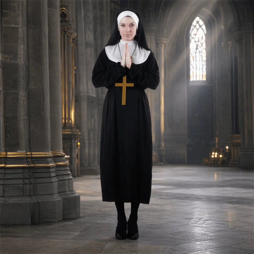 Black Nun Costume – Full-Length Halloween Dress, Styles A & B