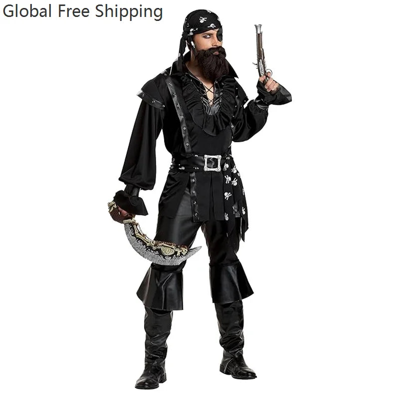 Halloween Medieval Pirate Captain Costume Adult Disguise Costume Male Game Uniform Pirate - set / M