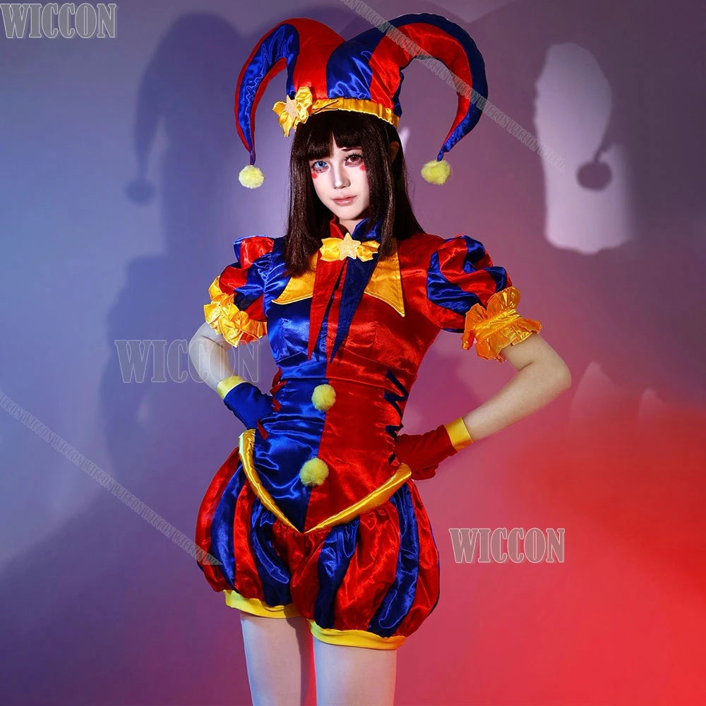 Circus Clown Costume Wig Halloween Scary Pommni Hat Cartoon Complete Unisex Outfit Wig - Suit / XL