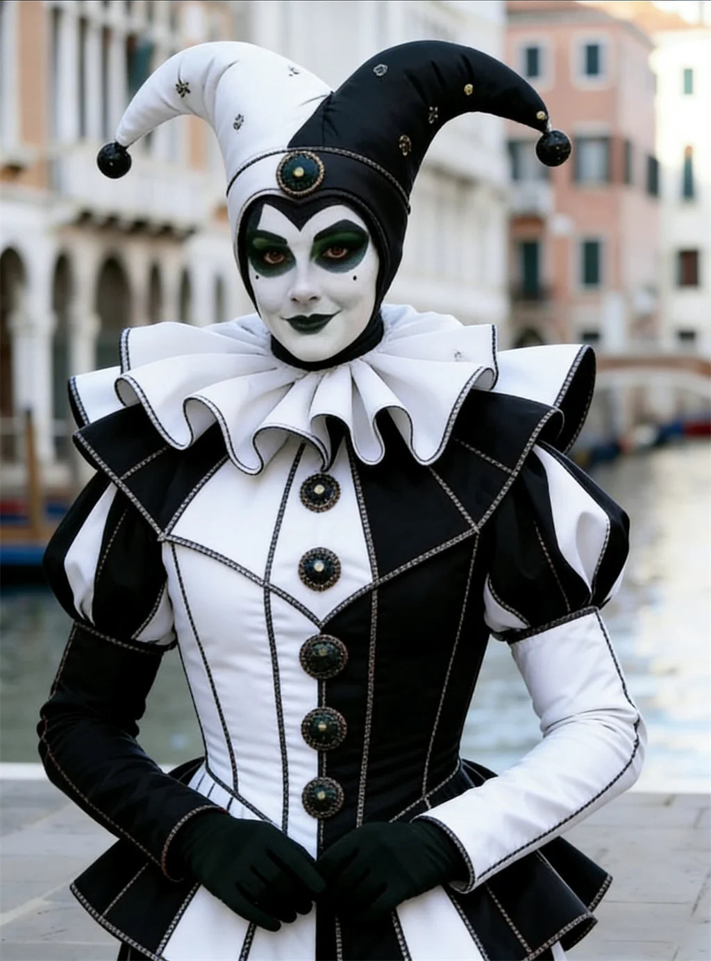 Green Jester Costume Outfits Medieval Renaissance Court Clown Costume Uniform with Hat Set - female white / XL