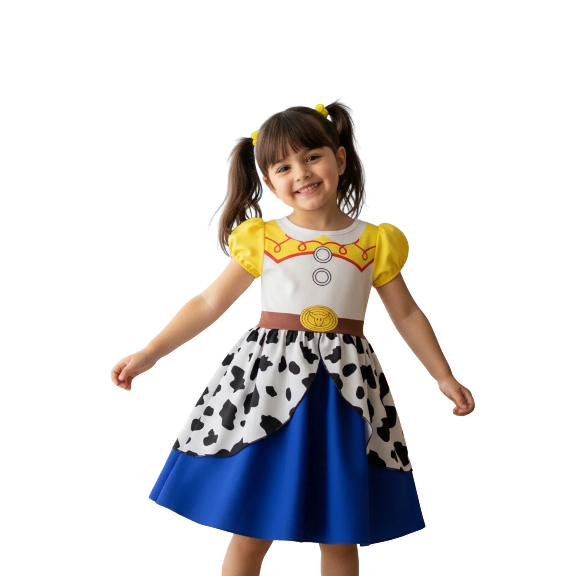 Kids Western Cowgirl Costume Girls Cartoon Print Short Sleeve Dress Costume Birthday
