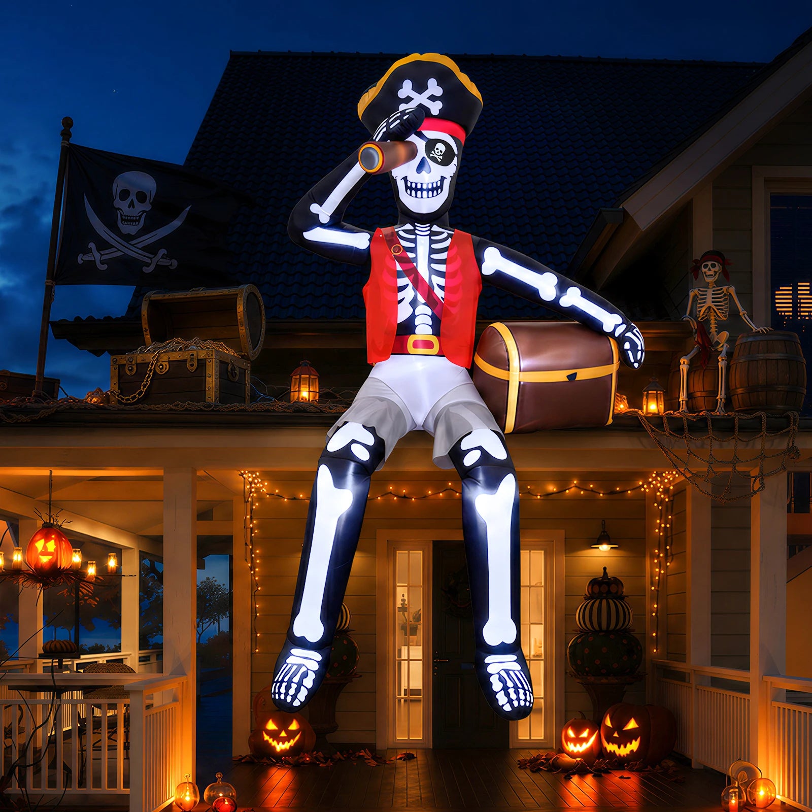 10ft Inflatable Pirate Skull Treasure Decor - Easy Setup Outdoor