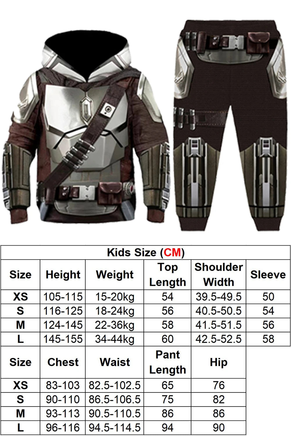 Din Djarin Costume Adult Kids Battle Armor Printed Hoodie Pant Movie Space Bounty Hunter - Kids Suit A / XXL