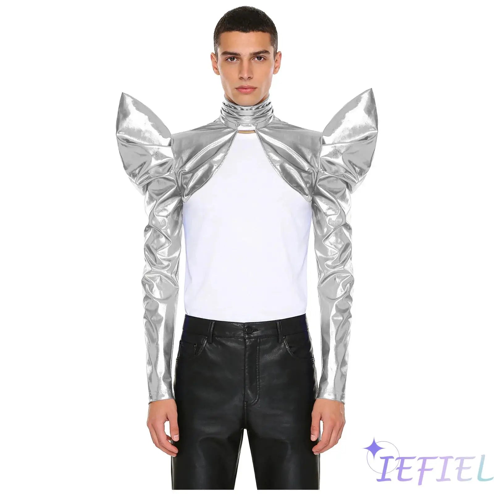 Men's Disco Bolero Iridescent Metallic Shoulder Armor Long Sleeve Costume