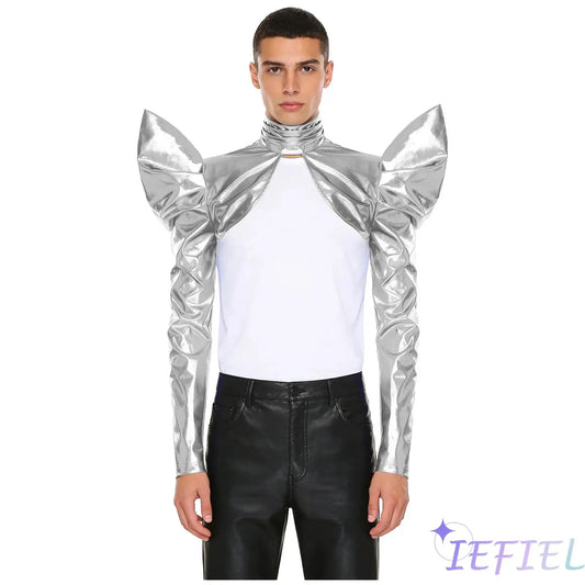 Men's Disco Bolero Iridescent Metallic Shoulder Armor Long Sleeve Costume