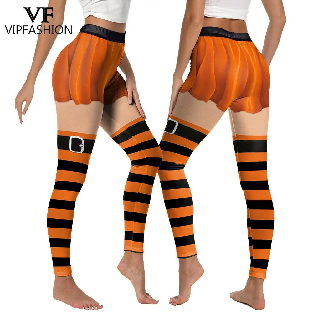 Women's Spooky Pumpkin Stripe Leggings - alternate view 2