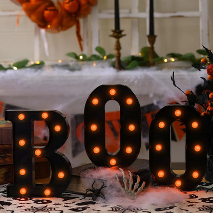 Halloween Decorations-3 LED Marquee Light up Letters "BOO" Sign Halloween Decor for Kitchen Tabletop Fireplace Mantel Party