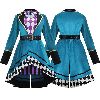 Anime Magician Clown Mad Hatter Costume Women Alice in Wonderland Costume Halloween Circus - Red / XL