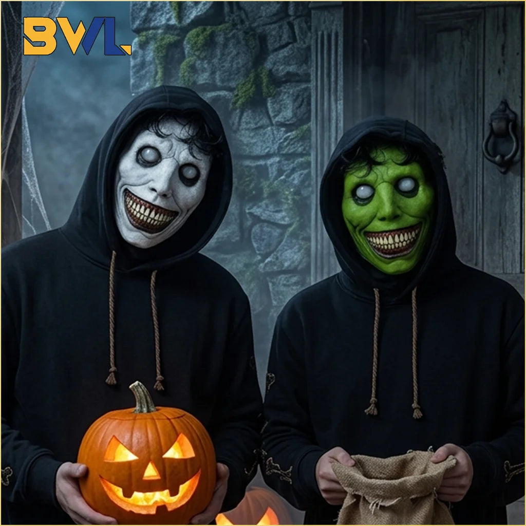 Scary Demon Halloween Mask Creepy White Face Cover Cosplay Prop for Haunted House Horror Party Costume Dress - product image 1